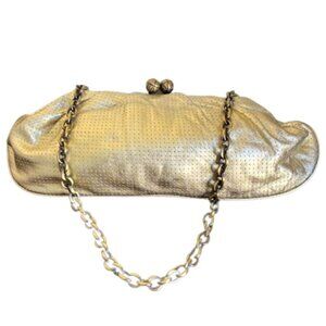 Franchi Collection Gold Perforated Vintage Leather Shoulder/Clutch Bag